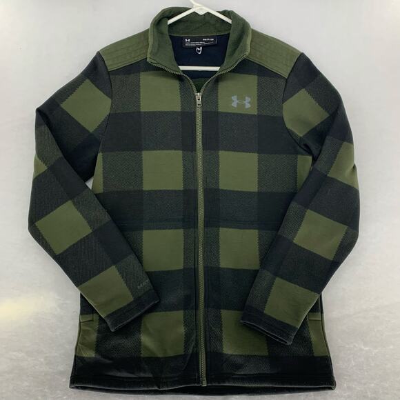 Under Armour Men's ColdGear Full Zip Plaid Jacket Green Black Size S - Picture 1 of 15